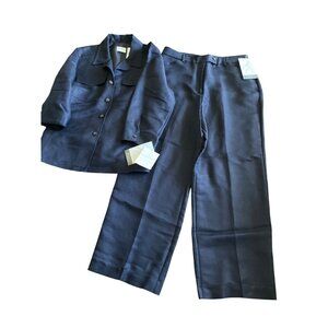 Emma James Navy Womens Wrinkle-Resistant Jacket & Pants Set Size 12